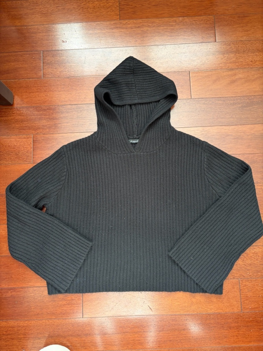 Women's Off-the-Shoulder Ribbed Hoodie Sweater - Black